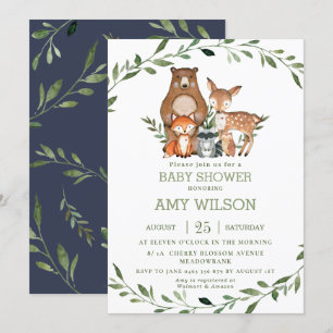 Invitation Forêt forestière Animaux Baby shower Végétation