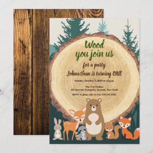 Invitation Forêt forestière Animaux coupés bois 1er anniversa