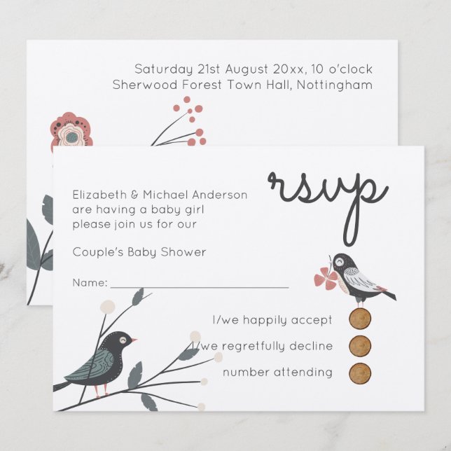 Invitation Forêt forestière Animaux Couples BABY SHOWER (Devant / Derrière)