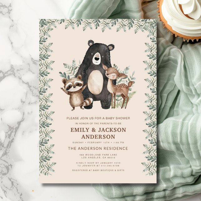 Invitation Forêt forestière Animaux Couples Baby shower (Créateur téléchargé)