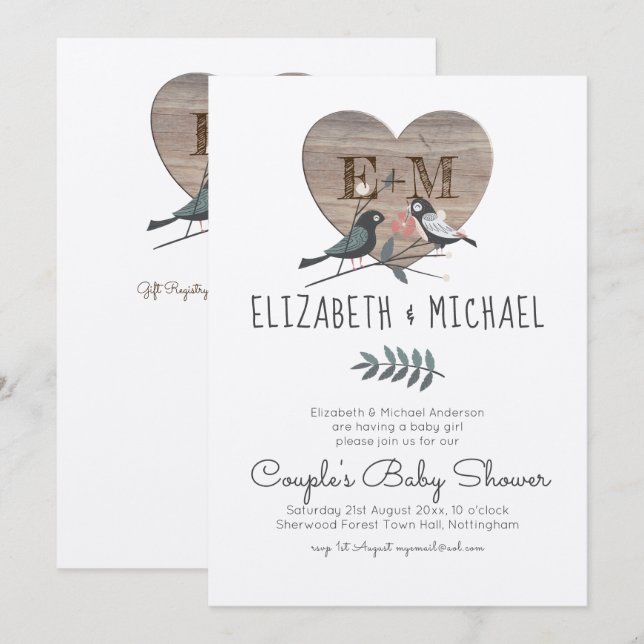 Invitation Forêt forestière Animaux Couples BABY SHOWER (Devant / Derrière)