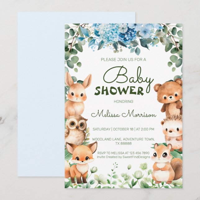 Invitation Forêt forestière Baby shower de végétation végétal (Devant / Derrière)