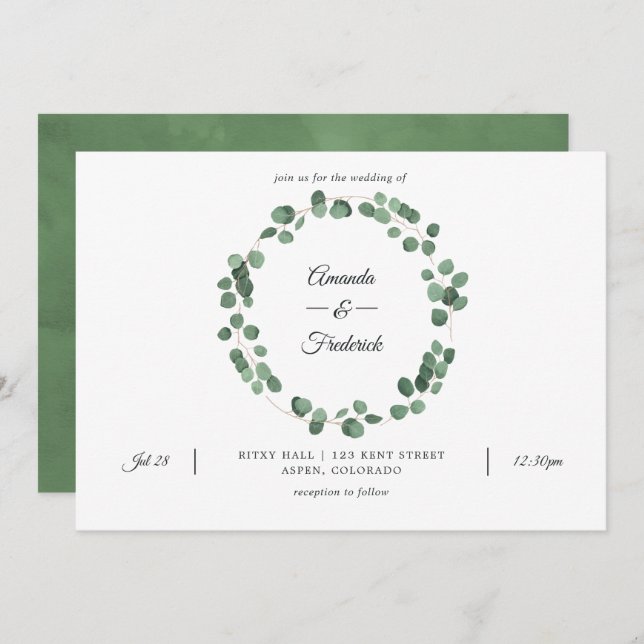 Invitation Forêt forestière Eucalyptus Mariage de verdure (Devant / Derrière)