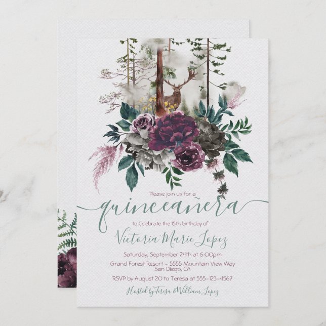 Invitation Forêt forestière Quinceañera 15e anniversaire (Devant / Derrière)