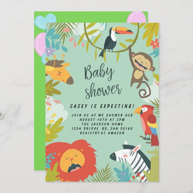Invitation Forêt forestière Végétation Baby shower Animaux sa (Devant / Derrière)