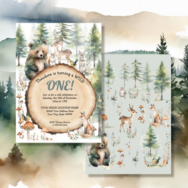 Invitation Forêt Forêt Bois Mets Animaux Ours Cerf 1er Premie (Créateur téléchargé)