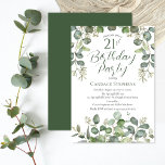 Invitation Forêt Green Semences Eucalyptus 21e fête d'anniver<br><div class="desc">Belle forêt neutre genre et sauge vert semé eucalyptus "fête du 21ème anniversaire" design. Un ton propre et trompeusement simple sur la conception de tonalité sur un arrière - plan blanc immaculé. L'arrière présente une simple couleur verte de forêt.</div>