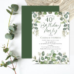 Invitation Forêt Green Semences Eucalyptus fête de 40e annive<br><div class="desc">Belle forêt neutre genre et sauge vert semé eucalyptus conception "40e anniversaire fête". Un ton propre et trompeusement simple sur la conception de tonalité sur un arrière - plan blanc immaculé. L'arrière présente une simple couleur verte de forêt.</div>