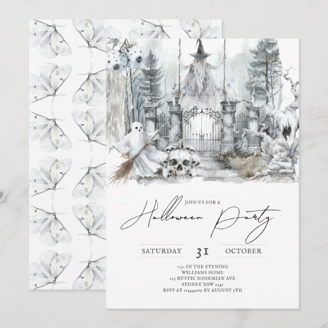 Invitation Forêt hantée minimaliste d'Halloween (Devant / Derrière)