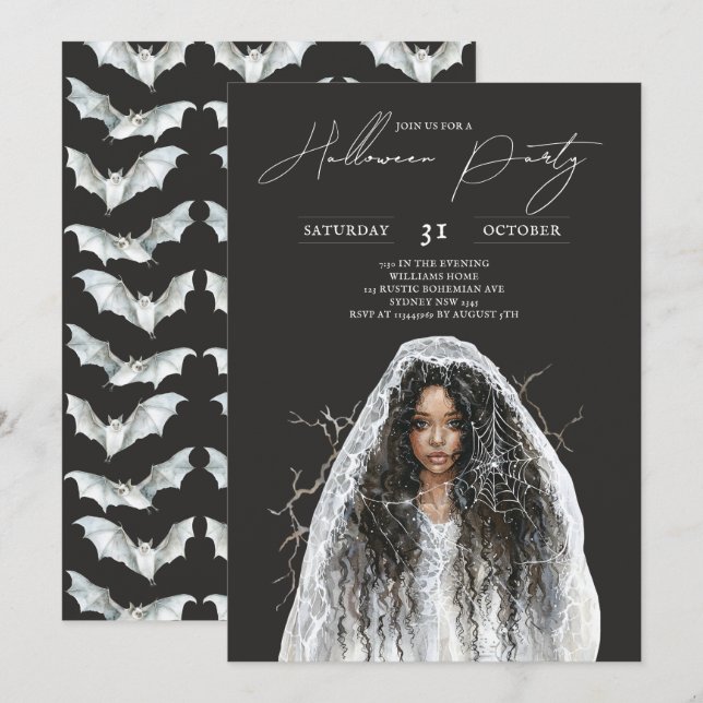 Invitation Forêt hantée minimaliste d'Halloween (Devant / Derrière)