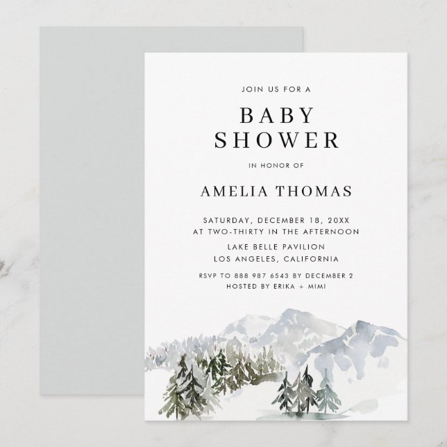Invitation Forêt hivernale de neige Baby shower boisé (Devant / Derrière)