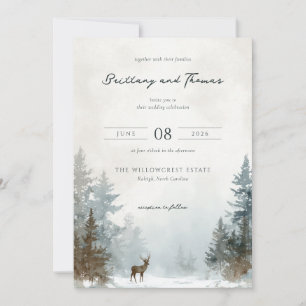 Invitation Forêt hivernale tranquille à l'aquarelle bleu-gris
