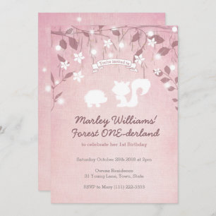 Invitation Forêt magique ONE derland Girl 1er anniversaire