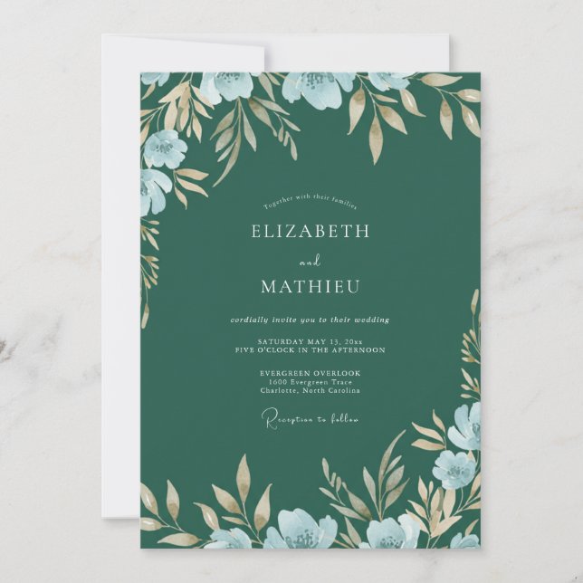 Invitation Forêt Mariage Peint Azure (Devant)