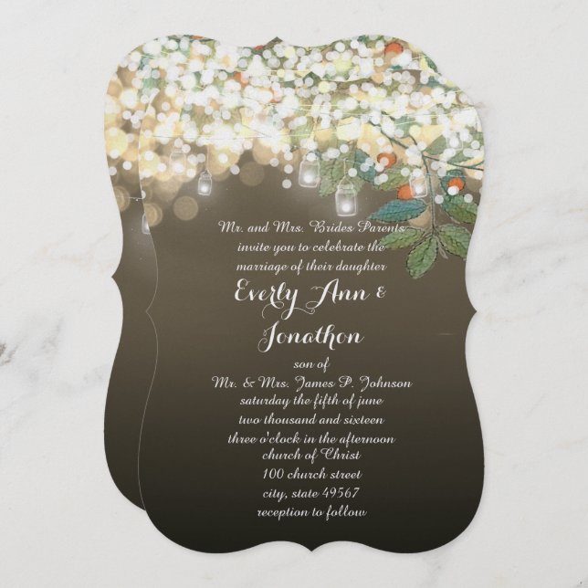 Invitation Forêt Mason Jar Garland Lumière Mariage Invite (Devant / Derrière)