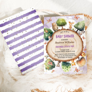 Invitation Forêt Mette Animaux Aquarelle Bébé fille Douche