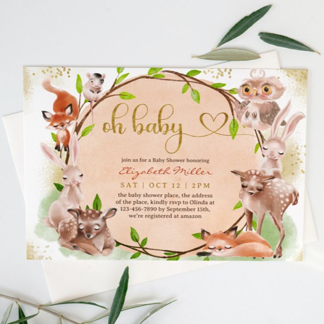 Invitation Forêt mignonne Bois animal Oh bébé fille douche (Créateur téléchargé)