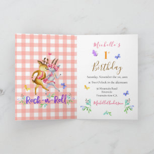 Invitation Forêt mignonne Cerf Valse Rouge Gingham Fête