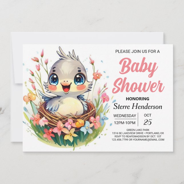 Invitation Forêt mite dans le Baby shower d'oiseaux des bois (Devant)