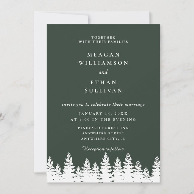 Invitation Forêt moderne Élégante Vert Blanc Mariage d'hiver (Devant)