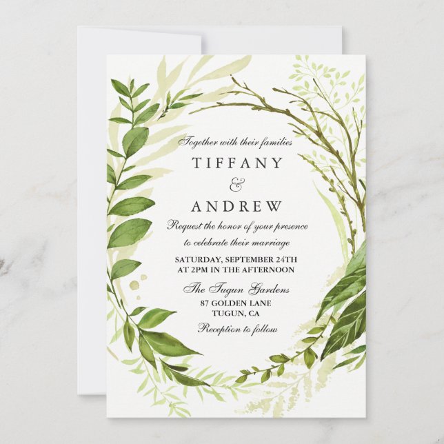 Invitation Forêt moderne Feuille de courge verte Mariage Invi (Devant)
