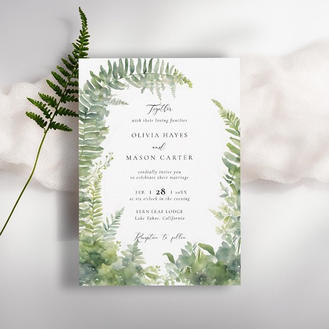 Invitation Forêt Montagne Arche Woodland Mariage élégant (enchanted forest wedding invitation botanical arch frame ferns outdoors mountains nature garden)