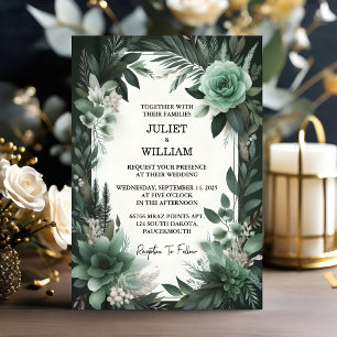 Invitation Forêt Nature Jardin Plante Vert foncé Mariage