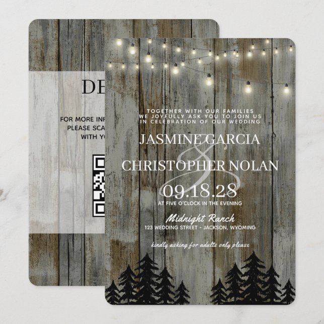 Invitation Forêt Noire rustique avec Mariage de code QR (Devant / Derrière)