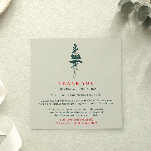 Invitation Forêt Pin Indie Vert Rouge Boho Rustique merci (Créateur téléchargé)