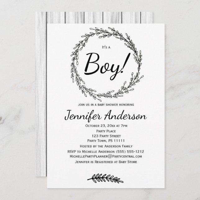 Invitation Forêt Pine Rustic Country Boy Baby shower (Devant / Derrière)