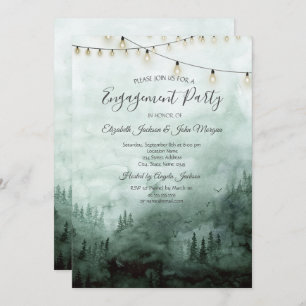 Invitation Forêt, Pins Arbres, Éclairage à cordes Fiançailles