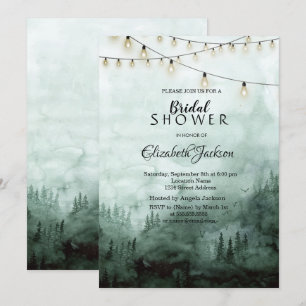 Invitation Forêt, Pins Arbres, Éclairage à cordes Vert