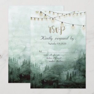 Invitation Forêt, Pins, Guirlandes Lumineuses Vertes RSVP