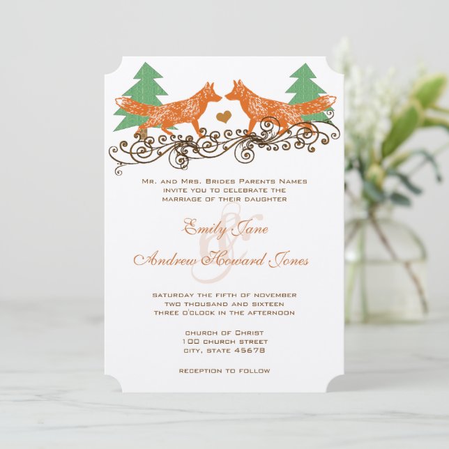 Invitation Forêt romantique Foxes Woodsy Mariage (Debout devant)