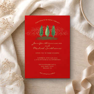 Invitation Forêt Rouge Pailletée   Mariage de Noël