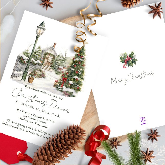 Invitation Forêt rustique de pins à l'aquarelle pour Noël (Créateur téléchargé)