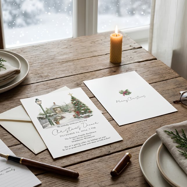 Invitation Forêt rustique de pins à l'aquarelle pour Noël (Créateur téléchargé)