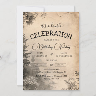 Invitation Forêt rustique et beige Double fête d'anniversaire