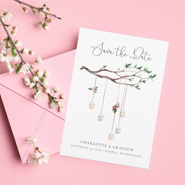 Invitation Forêt rustique et lumières Aquarelle Enregistrer l (Créateur téléchargé)