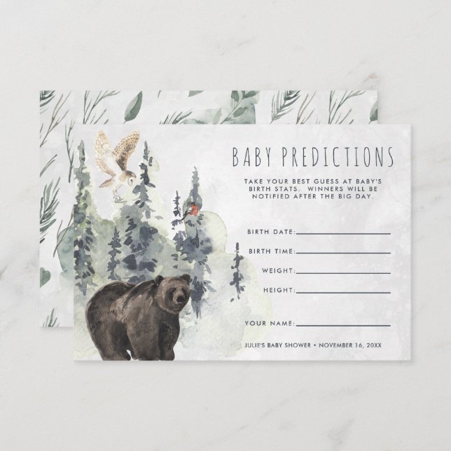Invitation Forêt rustique | Jeu de devination de Baby shower (Devant / Derrière)