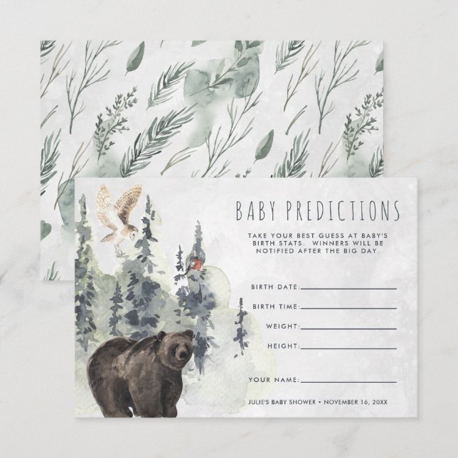 Invitation Forêt Rustique | Jeu de devinette pour Baby Shower (Devant / Derrière)