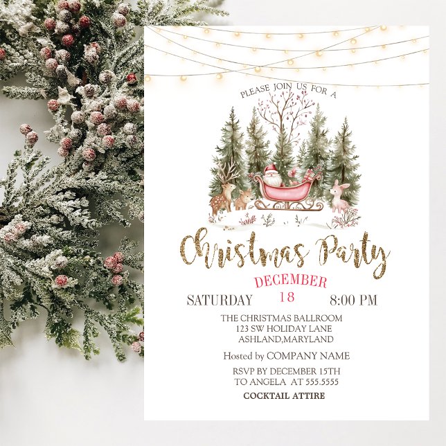 Invitation Forêt, Sleigh, Lights Gold Christmas Company (Créateur téléchargé)