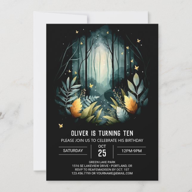 Invitation Forêt sur mesure Whimsical Woodland Anniversaire (Devant)