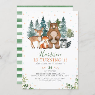 Invitation Forêt verdoyante Bois Animaux 1er anniversaire
