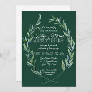 Invitation Forêt vert 5X7 Laurel Wreath Olive Leaf Folif