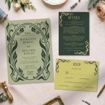 Forêt Vert Foncé Sage Art Nouveau Élégant Mariage
