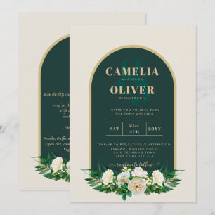 Invitation Forêt Vert Or Roses blanches Mariage d'hiver