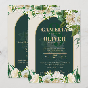Invitation Forêt Vert Or Roses blanches Mariage d'hiver