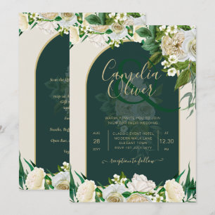 Invitation Forêt Vert Or Roses blanches Mariage d'hiver