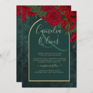 Invitation Forêt Vert Or ROUGE Roses Mariage d'hiver
